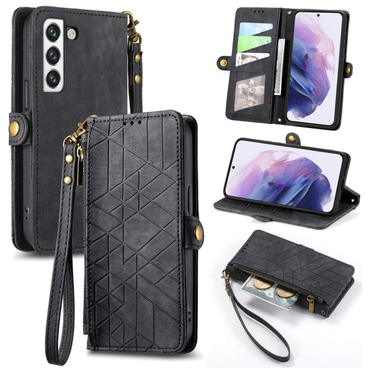For Samsung Galaxy S20 Ultra Geometric Zipper Wallet Side Buckle Leather Phone Case(Black) - free shipping - PMC TechLife - Order now!