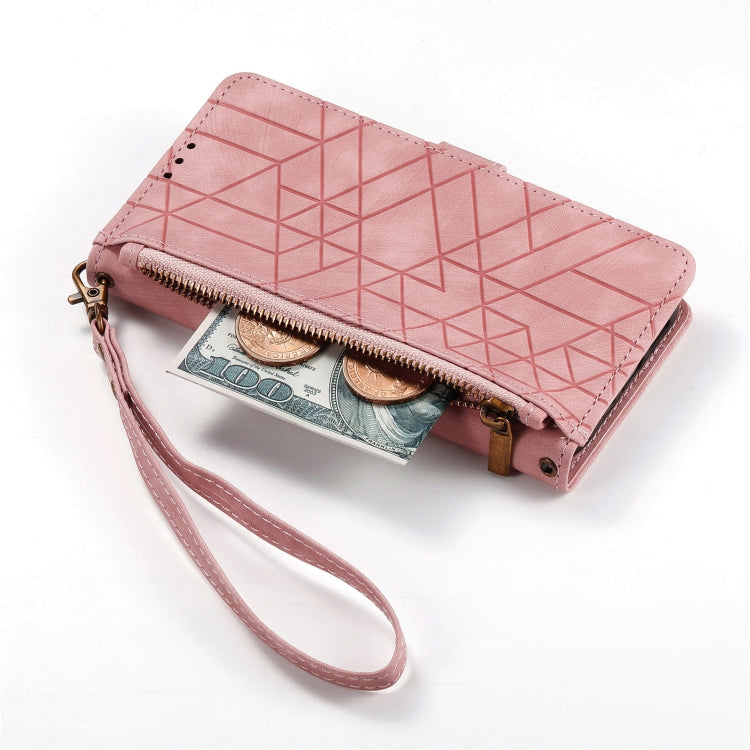 For Samsung Galaxy Note20 Geometric Zipper Wallet Side Buckle Leather Phone Case(Pink) - free shipping - PMC TechLife - Order now!