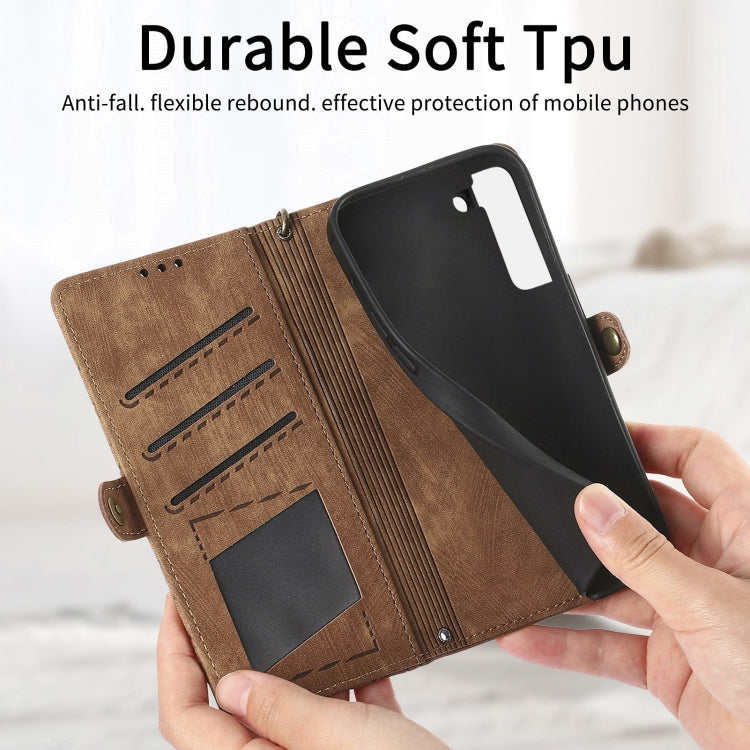 For Samsung Galaxy Note20 Geometric Zipper Wallet Side Buckle Leather Phone Case(Brown) - free shipping - PMC TechLife - Order now!