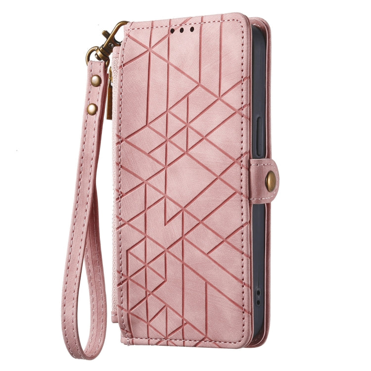 For Samsung Galaxy Note20 Ultra Geometric Zipper Wallet Side Buckle Leather Phone Case(Pink) - free shipping - PMC TechLife - Order now!
