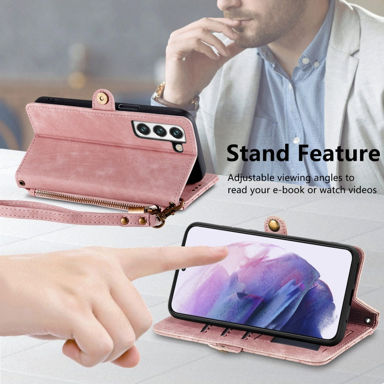 For Samsung Galaxy Note20 Ultra Geometric Zipper Wallet Side Buckle Leather Phone Case(Pink) - free shipping - PMC TechLife - Order now!
