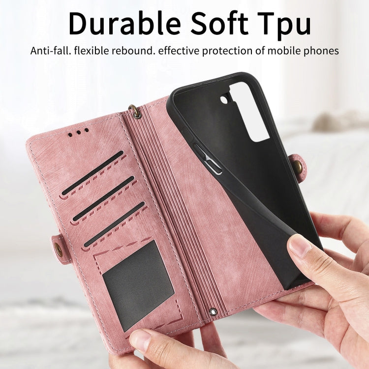 For Samsung Galaxy Note20 Ultra Geometric Zipper Wallet Side Buckle Leather Phone Case(Pink) - free shipping - PMC TechLife - Order now!