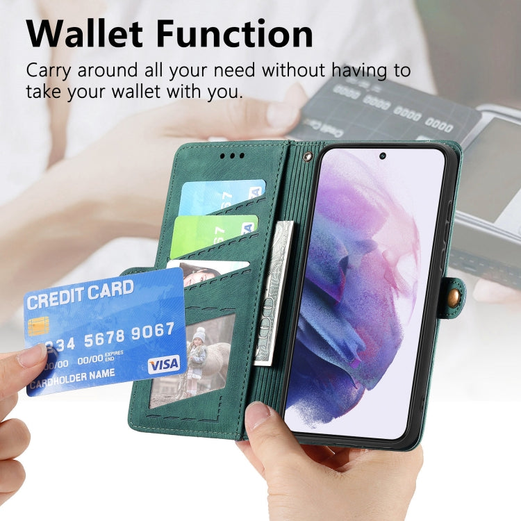 For Samsung Galaxy Note20 Ultra Geometric Zipper Wallet Side Buckle Leather Phone Case(Green) - free shipping - PMC TechLife - Order now!