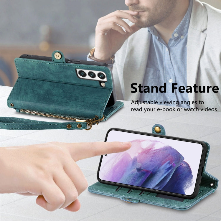 For Samsung Galaxy Note20 Ultra Geometric Zipper Wallet Side Buckle Leather Phone Case(Green) - free shipping - PMC TechLife - Order now!