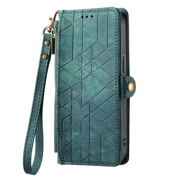 For Samsung Galaxy A30 Geometric Zipper Wallet Side Buckle Leather Phone Case(Green) - free shipping - PMC TechLife - Order now!