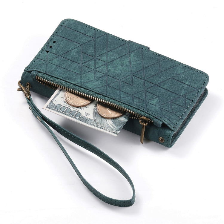For Samsung Galaxy A30 Geometric Zipper Wallet Side Buckle Leather Phone Case(Green) - free shipping - PMC TechLife - Order now!