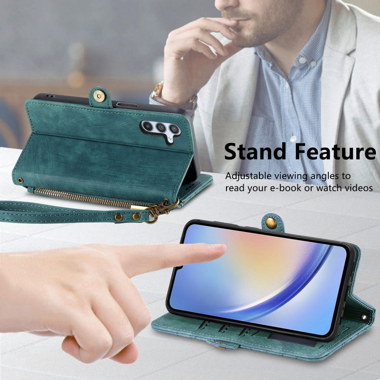 For Samsung Galaxy A30 Geometric Zipper Wallet Side Buckle Leather Phone Case(Green) - free shipping - PMC TechLife - Order now!