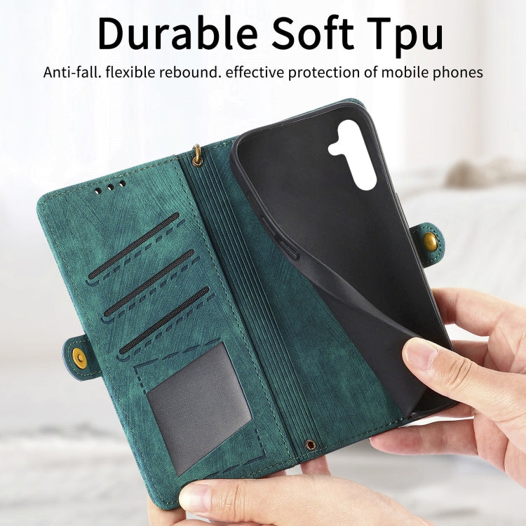 For Samsung Galaxy A30 Geometric Zipper Wallet Side Buckle Leather Phone Case(Green) - free shipping - PMC TechLife - Order now!