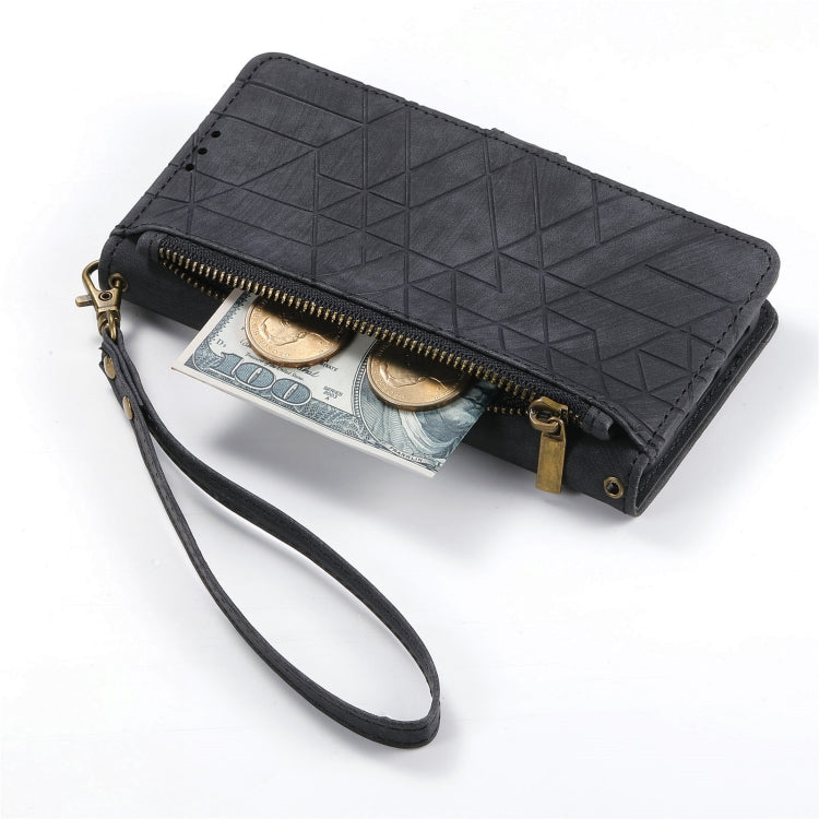 For Samsung Galaxy A50 Geometric Zipper Wallet Side Buckle Leather Phone Case(Black) - free shipping - PMC TechLife - Order now!