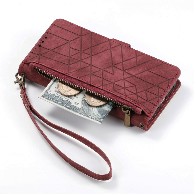 For Samsung Galaxy A70S Geometric Zipper Wallet Side Buckle Leather Phone Case(Red) - free shipping - PMC TechLife - Order now!