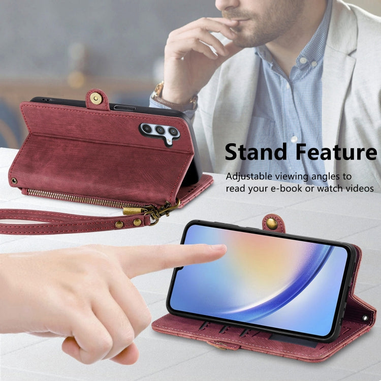 For Samsung Galaxy A70S Geometric Zipper Wallet Side Buckle Leather Phone Case(Red) - free shipping - PMC TechLife - Order now!