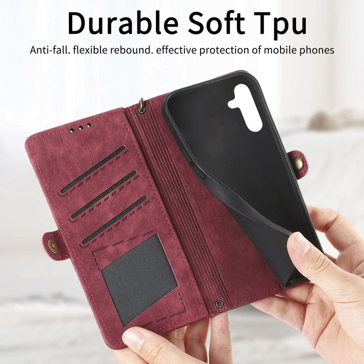 For Samsung Galaxy A70S Geometric Zipper Wallet Side Buckle Leather Phone Case(Red) - free shipping - PMC TechLife - Order now!