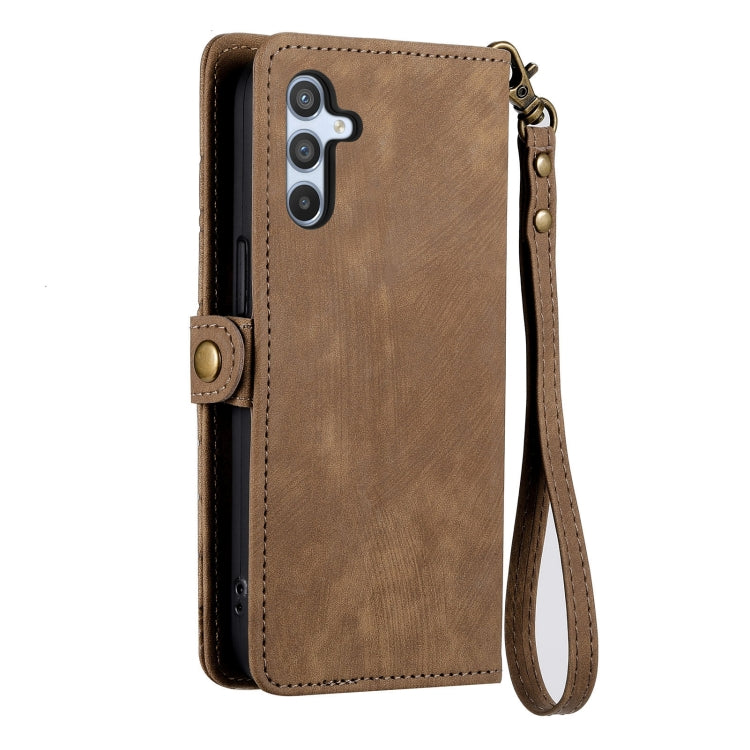 For Samsung Galaxy A70S Geometric Zipper Wallet Side Buckle Leather Phone Case(Brown) - free shipping - PMC TechLife - Order now!