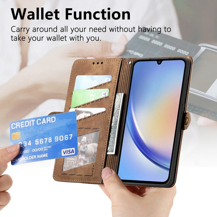 For Samsung Galaxy A70S Geometric Zipper Wallet Side Buckle Leather Phone Case(Brown) - free shipping - PMC TechLife - Order now!