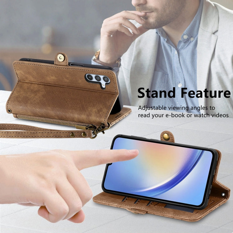 For Samsung Galaxy A70S Geometric Zipper Wallet Side Buckle Leather Phone Case(Brown) - free shipping - PMC TechLife - Order now!