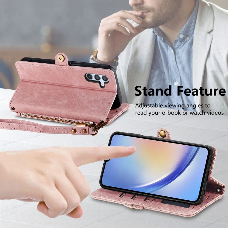 For Samsung Galaxy A11 Geometric Zipper Wallet Side Buckle Leather Phone Case(Pink) - free shipping - PMC TechLife - Order now!
