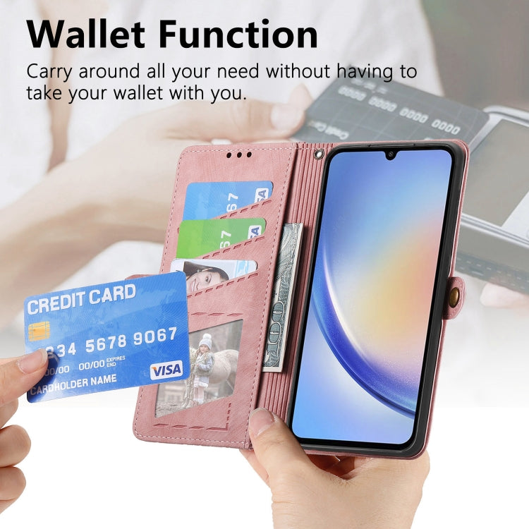 For Samsung Galaxy A12 Geometric Zipper Wallet Side Buckle Leather Phone Case(Pink) - free shipping - PMC TechLife - Order now!