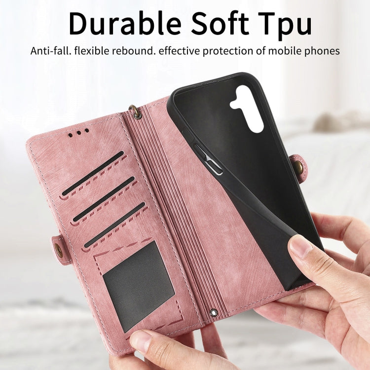 For Samsung Galaxy A12 Geometric Zipper Wallet Side Buckle Leather Phone Case(Pink) - free shipping - PMC TechLife - Order now!