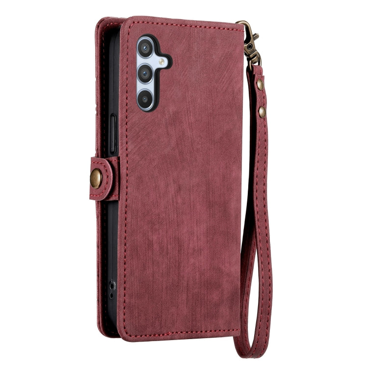 For Samsung Galaxy A12 Geometric Zipper Wallet Side Buckle Leather Phone Case(Red) - free shipping - PMC TechLife - Order now!