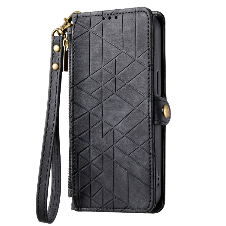 For Samsung Galaxy A12 Geometric Zipper Wallet Side Buckle Leather Phone Case(Black) - free shipping - PMC TechLife - Order now!
