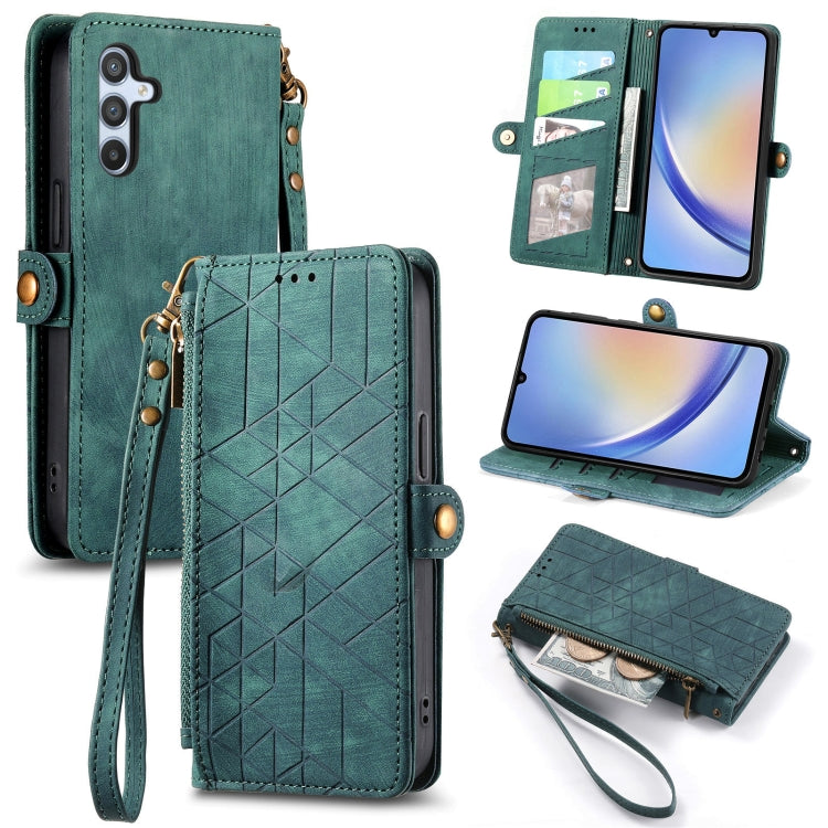 For Samsung Galaxy A41 Geometric Zipper Wallet Side Buckle Leather Phone Case(Green) - free shipping - PMC TechLife - Order now!