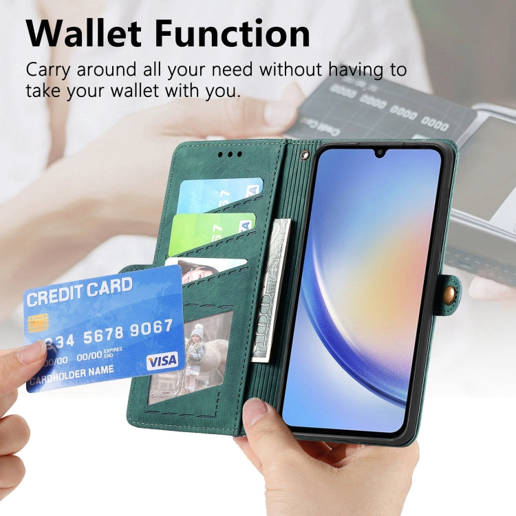 For Samsung Galaxy A21S Geometric Zipper Wallet Side Buckle Leather Phone Case(Green) - free shipping - PMC TechLife - Order now!