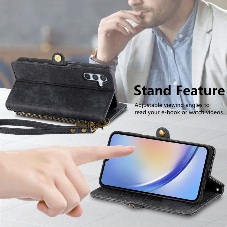 For Samsung Galaxy A21S Geometric Zipper Wallet Side Buckle Leather Phone Case(Black) - free shipping - PMC TechLife - Order now!