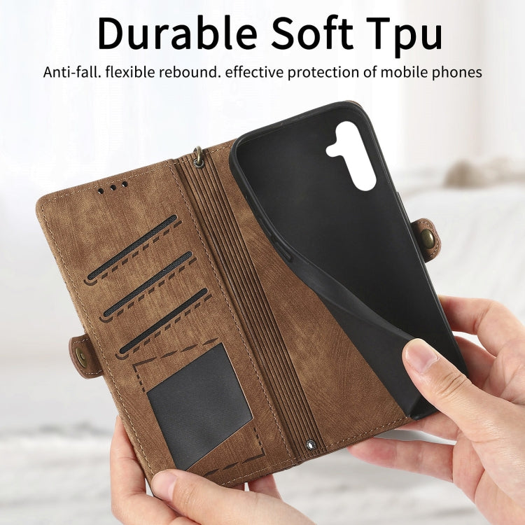 For Samsung Galaxy A42 5G Geometric Zipper Wallet Side Buckle Leather Phone Case(Brown) - free shipping - PMC TechLife - Order now!