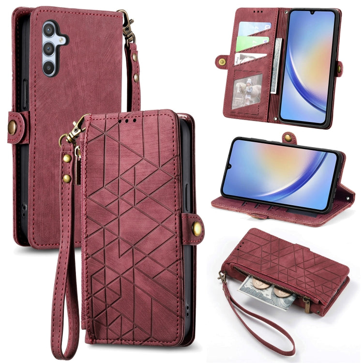 For Samsung Galaxy A32 5G Geometric Zipper Wallet Side Buckle Leather Phone Case(Red) - free shipping - PMC TechLife - Order now!