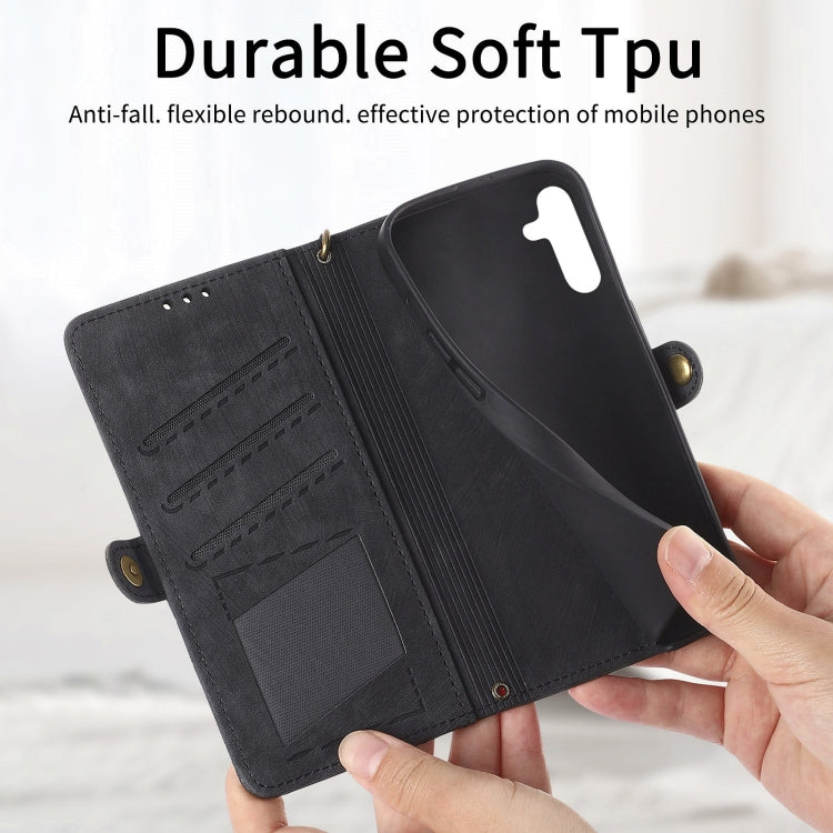 For Samsung Galaxy A14 4G Geometric Zipper Wallet Side Buckle Leather Phone Case(Black) - free shipping - PMC TechLife - Order now!
