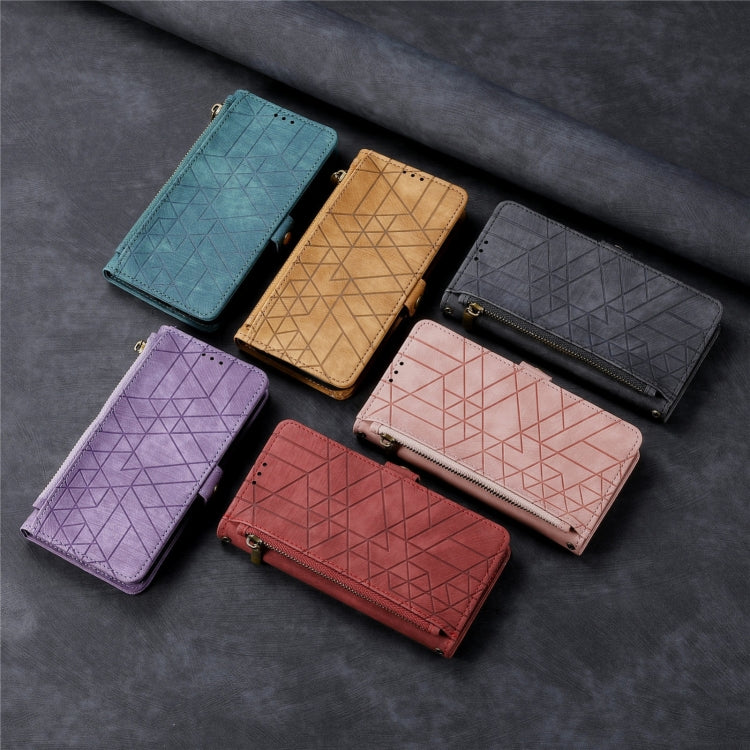 For Samsung Galaxy A30 Geometric Zipper Wallet Side Buckle Leather Phone Case(Brown) - free shipping - PMC TechLife - Order now!