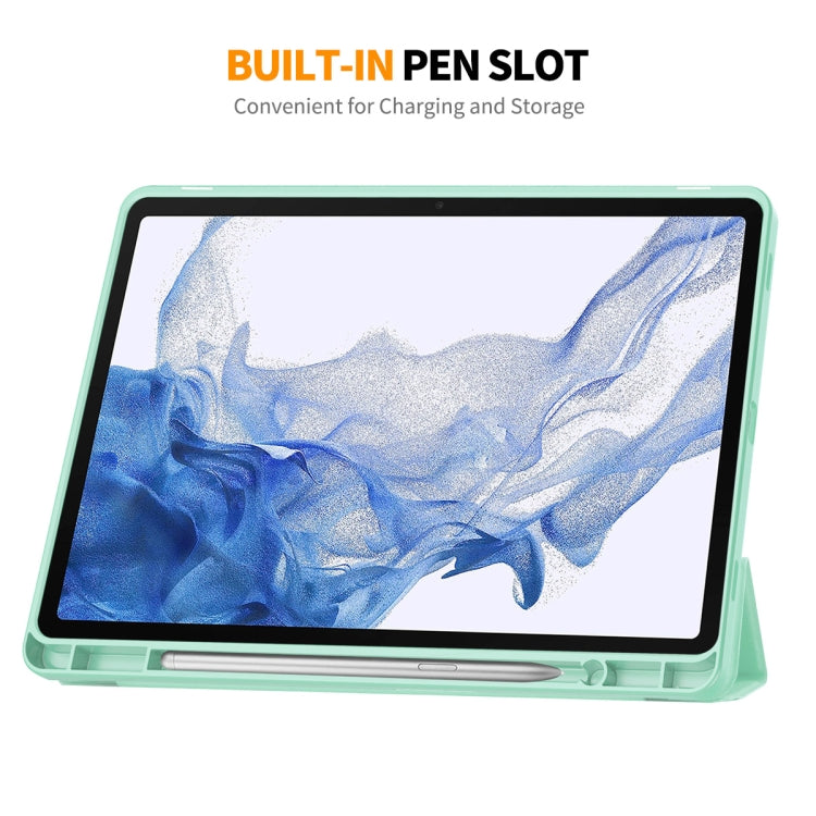 For Samsung Galaxy Tab S9 ENKAY Tri-fold Custer Leather TPU Bottom Smart Case with Pen Slot(Black) - free shipping - PMC Jewellery - Order now!