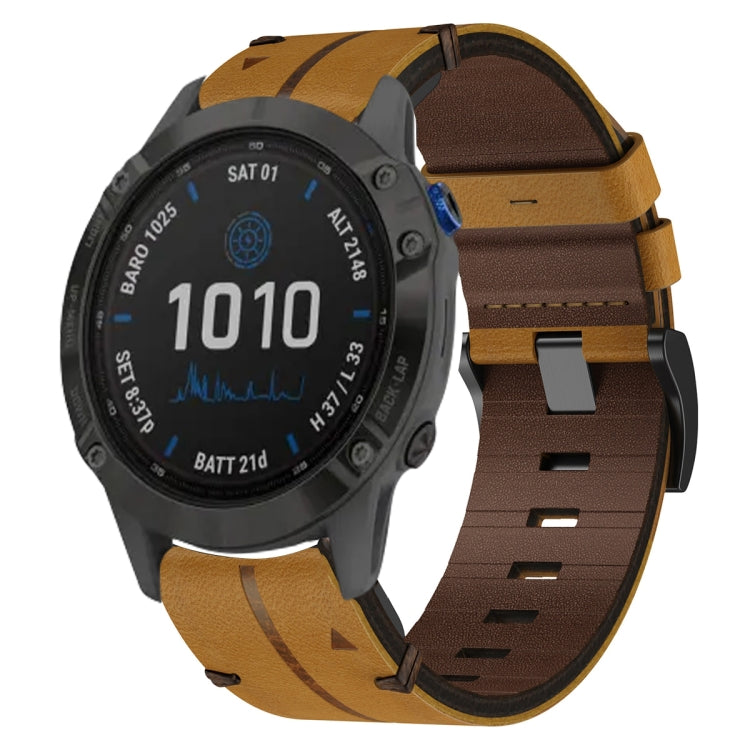 For Garmin Fenix 6 Pro GPS 22mm Leather Textured Watch Band(Brown) - Watch Bands by PMC Jewellery | Online Shopping South Africa | PMC Jewellery