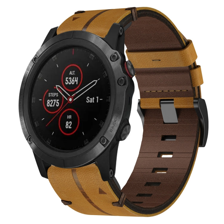 For Garmin Fenix 5 Plus 22mm Leather Textured Watch Band(Brown) - Watch Bands by PMC Jewellery | Online Shopping South Africa | PMC Jewellery