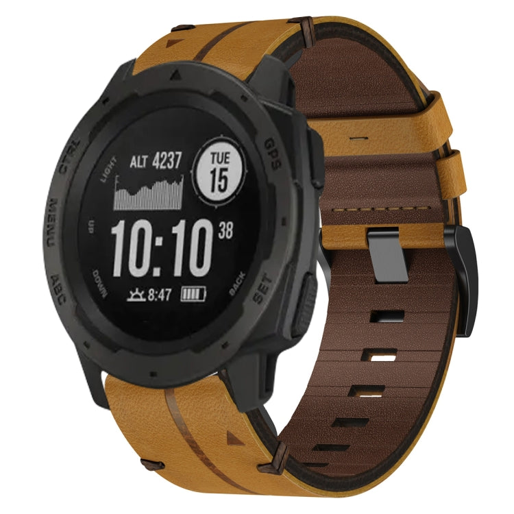 For Garmin Instinct Leather Textured 22mm Watch Band(Brown) - Watch Bands by PMC TechLife | Online Shopping South Africa | PMC TechLife | Buy Now Pay Later Mobicred