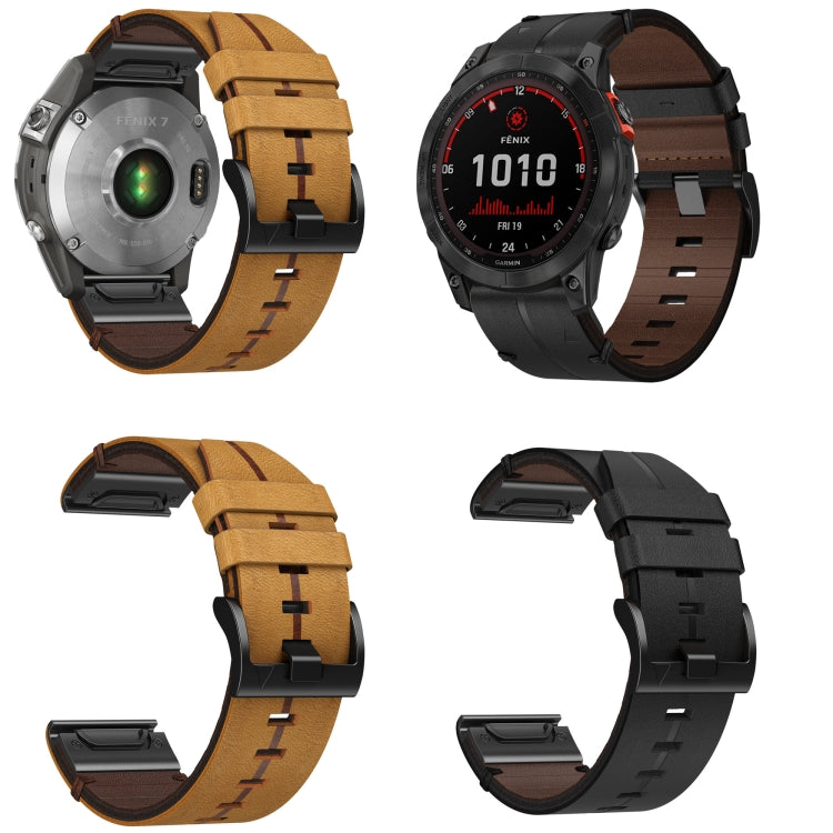 For Garmin Fenix 6 Sapphire GPS Leather Textured 22mm Watch Band(Brown) - Watch Bands by PMC TechLife | Online Shopping South Africa | PMC TechLife | Buy Now Pay Later Mobicred