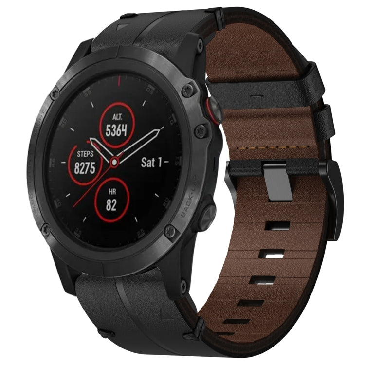 For Garmin Fenix 5X Plus 26mm Leather Textured Watch Band(Black) - Watch Bands by PMC Jewellery | Online Shopping South Africa | PMC Jewellery