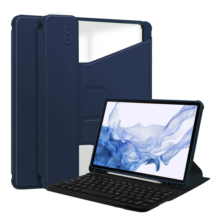 For Samsung Galaxy Tab S9 ENKAY 360 Degree Rotation Leather TPU Smart Case with Wireless Keyboard(Dark Blue) - free shipping - PMC Jewellery - Order now!
