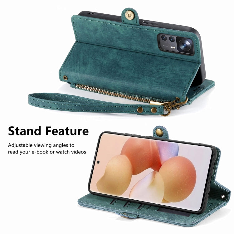 For Xiaomi 13 Lite Geometric Zipper Wallet Side Buckle Leather Phone Case(Green) - free shipping - PMC TechLife - Order now!