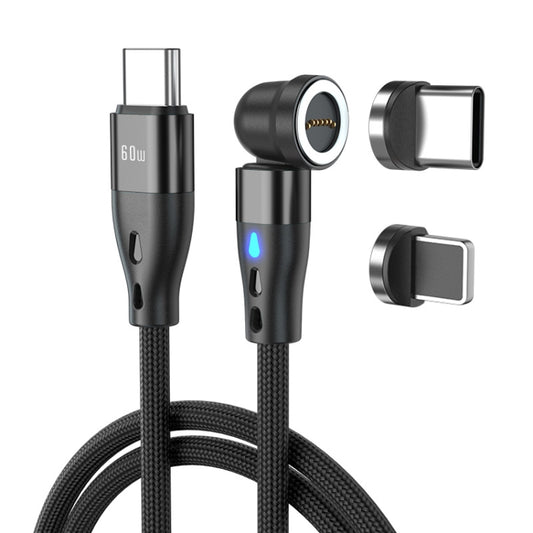 ENKAY PD60W Type-C to Type-C / 8 Pin Magnetic 540 Degrees Rotating Fast Charging Cable, Length:1m(Black) - Charging Cable & Head by ENKAY | Online Shopping South Africa | PMC Jewellery | Buy Now Pay Later Mobicred