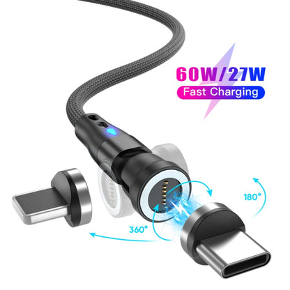 ENKAY PD60W Type-C to Type-C / 8 Pin Magnetic 540 Degrees Rotating Fast Charging Cable, Length:2m(Black) - Charging Cable & Head by ENKAY | Online Shopping South Africa | PMC Jewellery | Buy Now Pay Later Mobicred