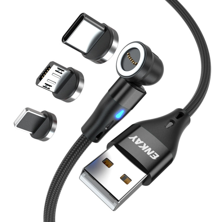 ENKAY 3 in 1 3A USB to Type-C / 8 Pin / Micro USB Magnetic 540 Degrees Rotating Fast Charging Cable, Length:1m(Black) - Charging Cable & Head by ENKAY | Online Shopping South Africa | PMC Jewellery | Buy Now Pay Later Mobicred