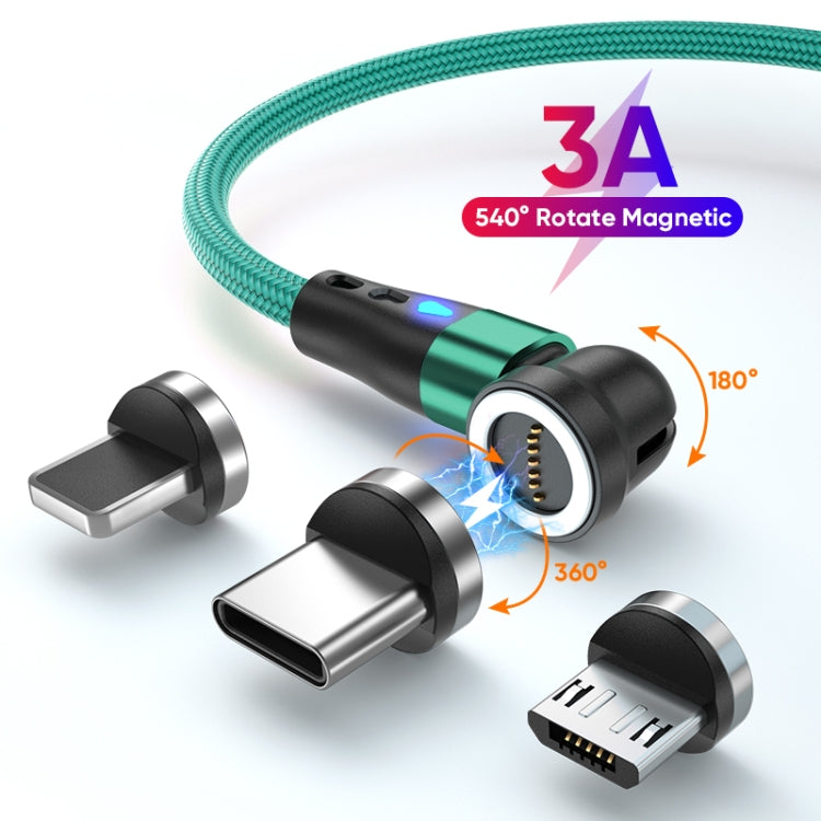 ENKAY 3 in 1 3A USB to Type-C / 8 Pin / Micro USB Magnetic 540 Degrees Rotating Fast Charging Cable, Length:2m(Green) - Charging Cable & Head by ENKAY | Online Shopping South Africa | PMC Jewellery | Buy Now Pay Later Mobicred