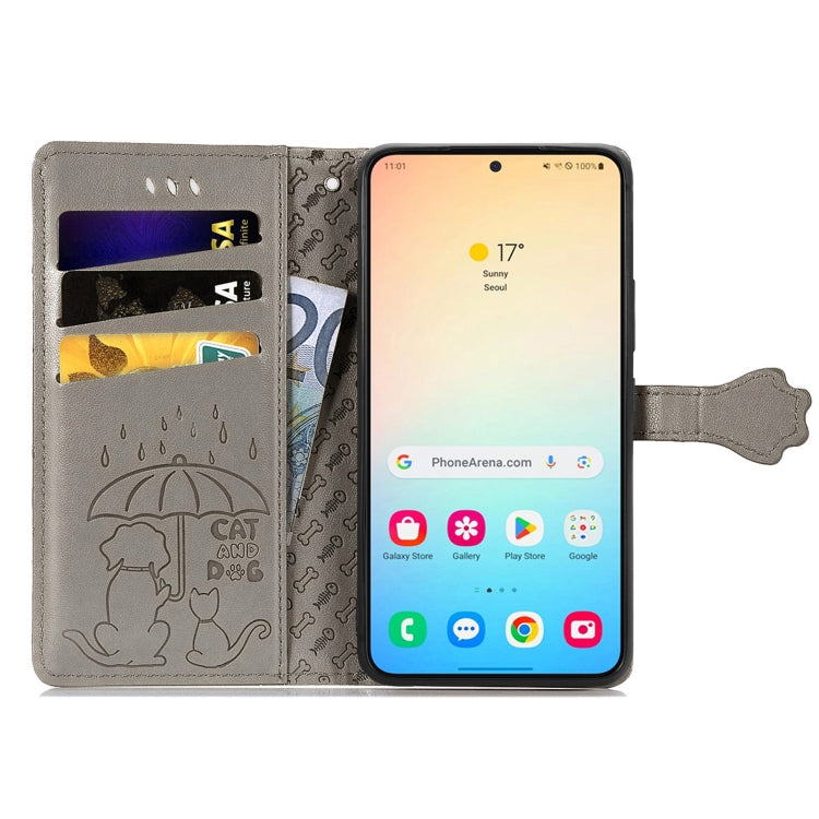 For Samsung Galaxy S25 5G Cat and Dog Embossed Leather Phone Case(Gray) - Galaxy S25 5G Cases by PMC Jewellery | Online Shopping South Africa | PMC Jewellery | Buy Now Pay Later Mobicred