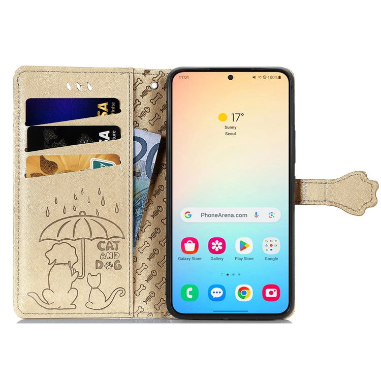For Samsung Galaxy S25+ 5G Cat and Dog Embossed Leather Phone Case(Gold) - Galaxy S25+ 5G Cases by PMC Jewellery | Online Shopping South Africa | PMC Jewellery | Buy Now Pay Later Mobicred