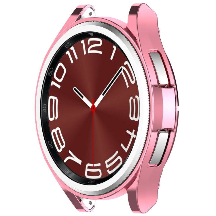 For Samsung Galaxy Watch6 Classic 43mm Electroplated TPU Half Pack Hollow Watch Protective Case(Pink) - Watch Cases by PMC Jewellery | Online Shopping South Africa | PMC Jewellery