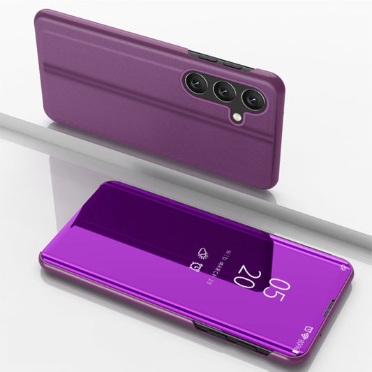 For Samsung Galaxy S25 5G Plated Mirror Horizontal Flip Leather Phone Case with Holder(Purple) - Galaxy S25 5G Cases by PMC Jewellery | Online Shopping South Africa | PMC Jewellery | Buy Now Pay Later Mobicred