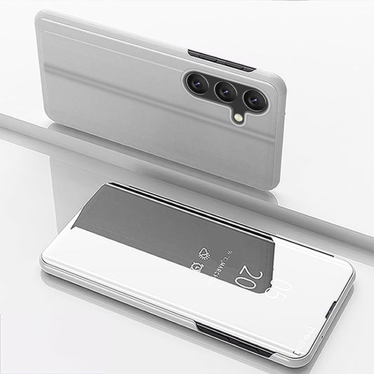 For Samsung Galaxy S25 5G Plated Mirror Horizontal Flip Leather Phone Case with Holder(Silver) - Galaxy S25 5G Cases by PMC Jewellery | Online Shopping South Africa | PMC Jewellery | Buy Now Pay Later Mobicred