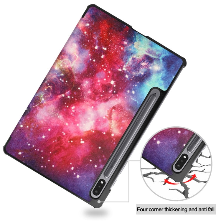 For Samsung Galaxy Tab S9 JUNSUNMAY Custer Painted 3-Fold Stand Leather Smart Tablet Case(Galaxy) - Galaxy Tab S9 Cases by JUNSUNMAY | Online Shopping South Africa | PMC Jewellery | Buy Now Pay Later Mobicred