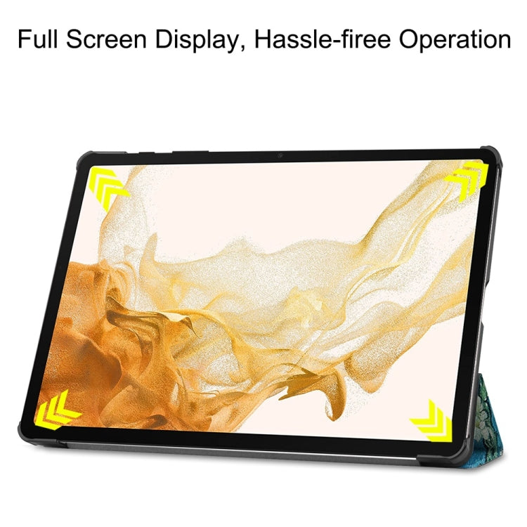 For Samsung Galaxy Tab S9+ JUNSUNMAY Custer Painted 3-Fold Stand Leather Smart Tablet Case(Apricot Flower) - free shipping - PMC Jewellery - Order now!